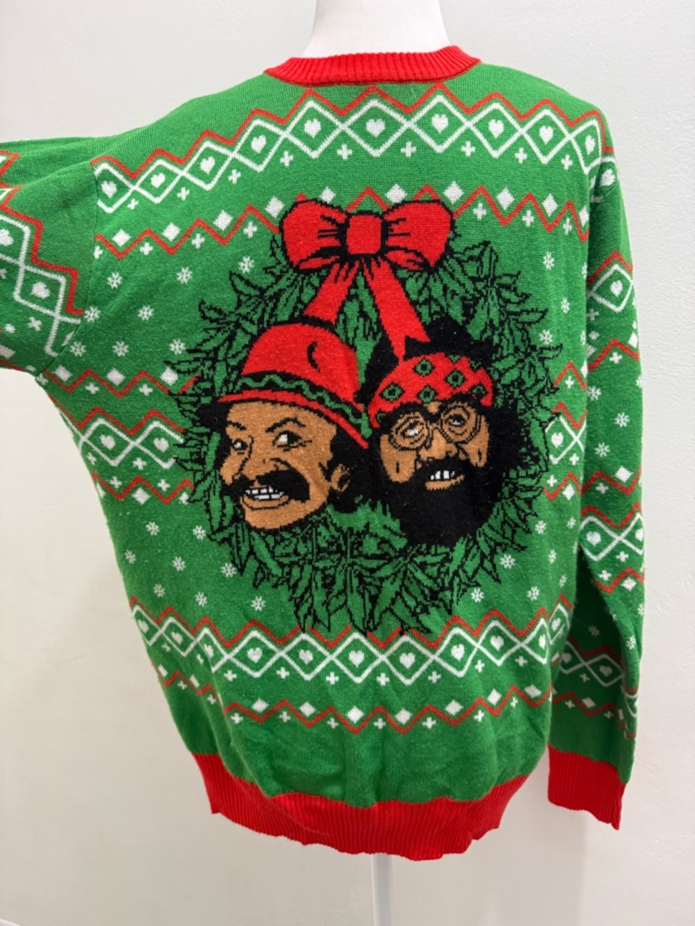 Cheech and Chong Ugly Christmas Sweater green and Red Men’s Size M EUC - Picture 3 of 7